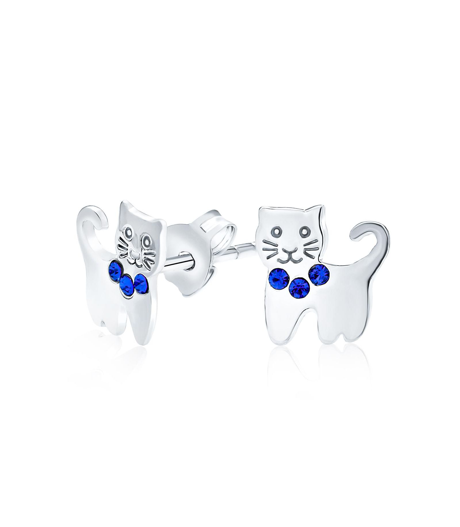 Bling Jewelry Tiny Blue Crystal Accent Kitten Cat Stud Earrings .925 Sterling Silver