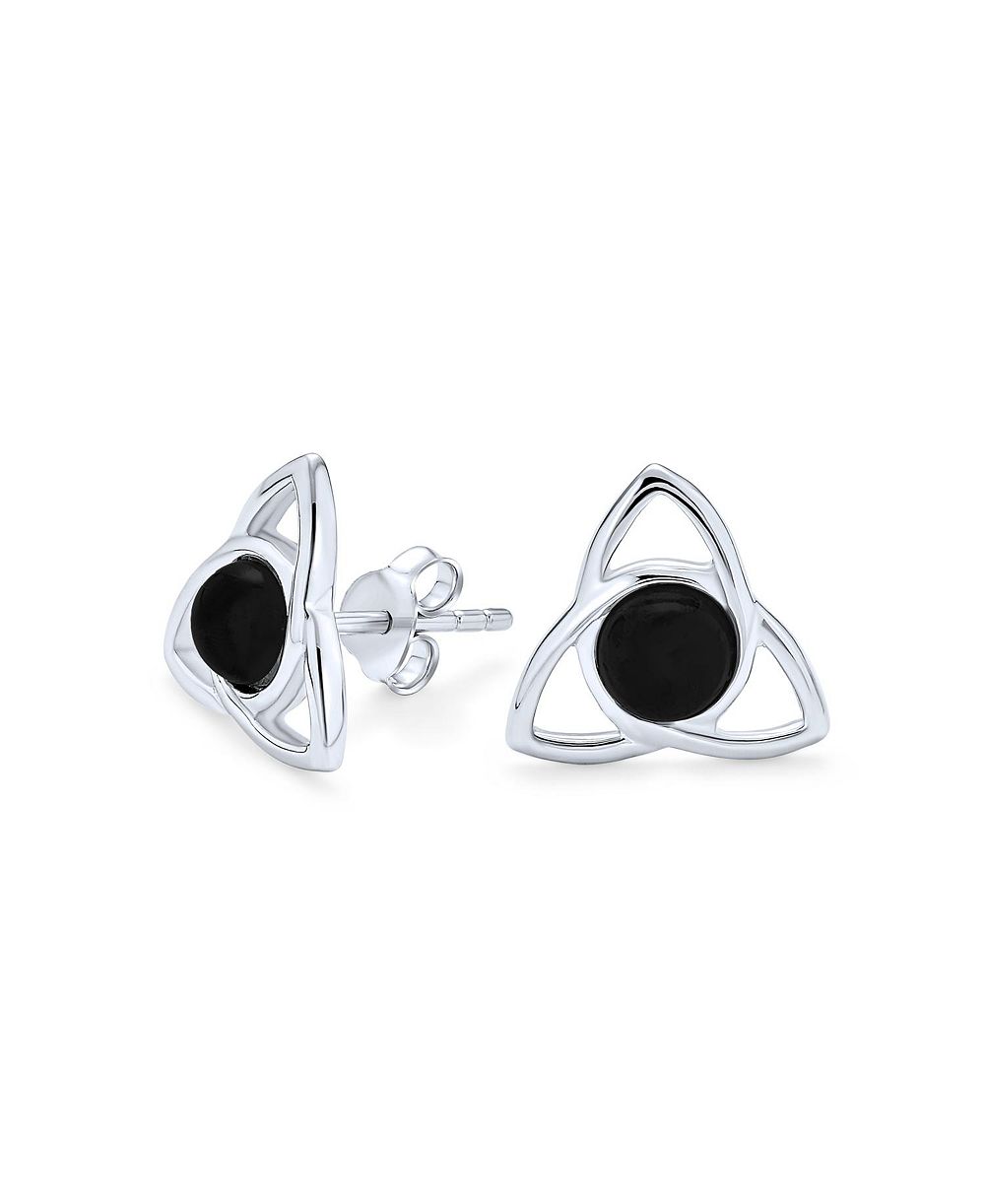 Bling Jewelry Black Onyx Love Knot Triquetra Celtic Stud Earrings .925 Sterling Silver