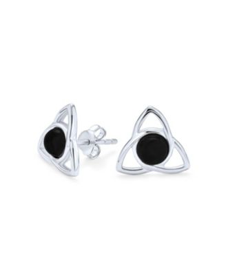 Bling Jewelry Black Onyx Love Knot Triquetra Celtic Stud Earrings .925 Sterling Silver