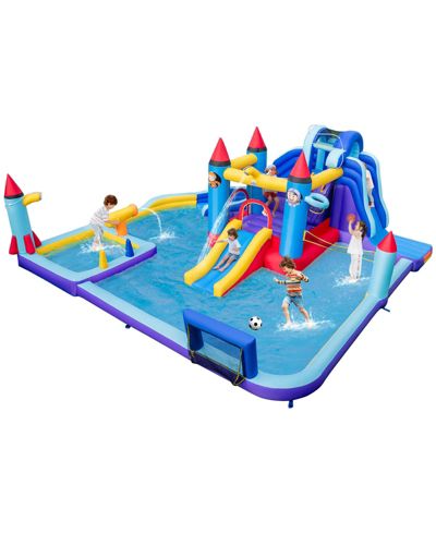 Slickblue Rocket Theme Inflatable Water Slide Park, For Up to 3 Children, Ages 3+