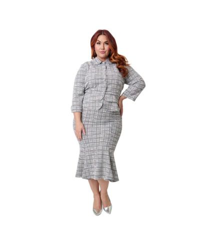 Unique Vintage Plus Size Boucle Trumpet Skirt