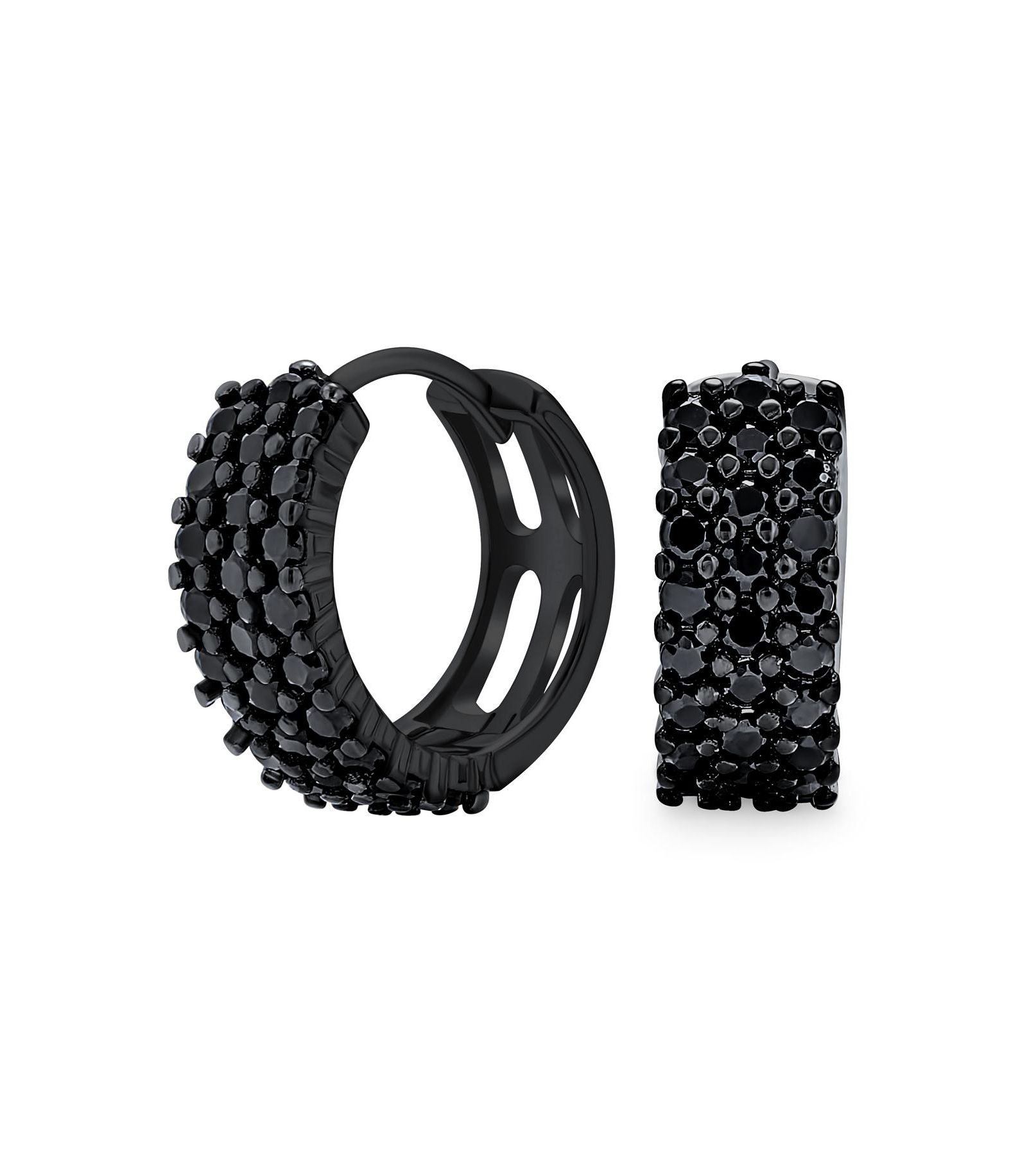 Серьги-кольца Bling Jewelry Black Pave CZ Cubic Zirconia Mini Hoop Huggies из стерлингового серебра