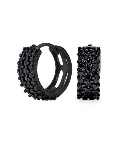 Серьги-кольца Bling Jewelry Black Pave CZ Cubic Zirconia Mini Hoop Huggies из стерлингового серебра