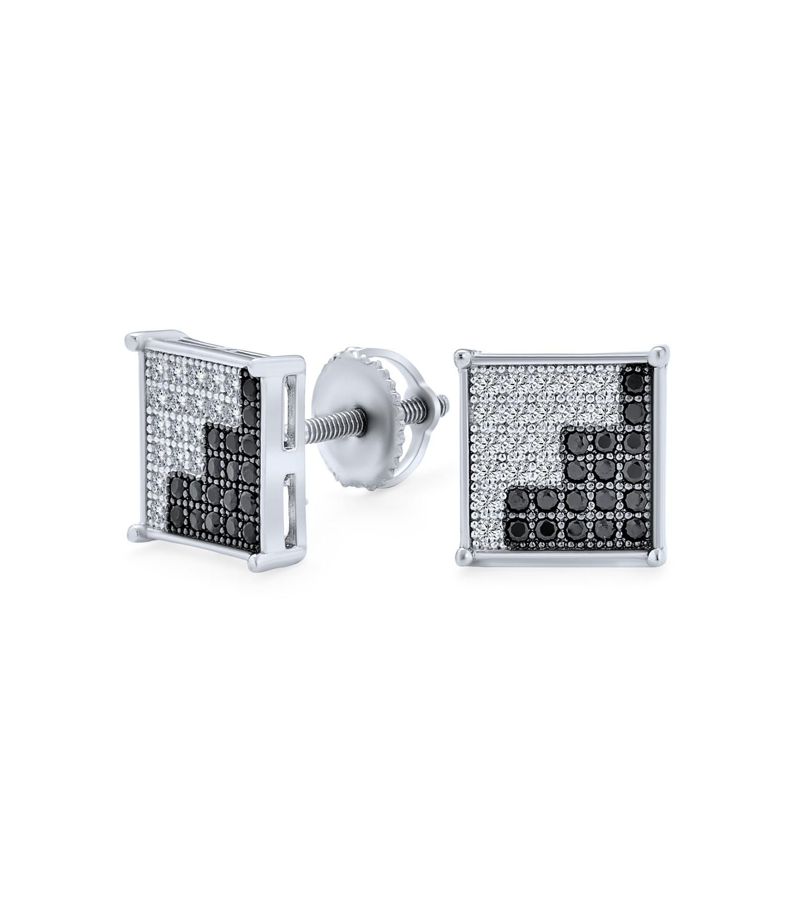 Bling Jewelry .925 Sterling Silver Micro Pave CZ White Square Stud Earrings