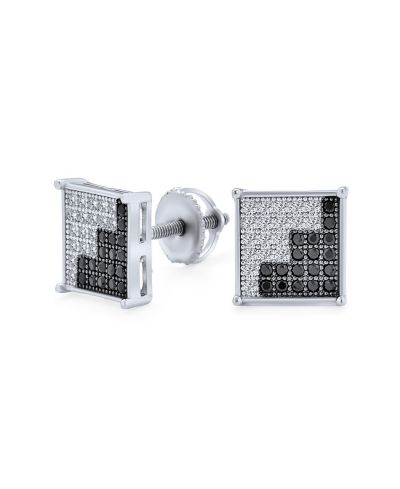 Bling Jewelry .925 Sterling Silver Micro Pave CZ White Square Stud Earrings