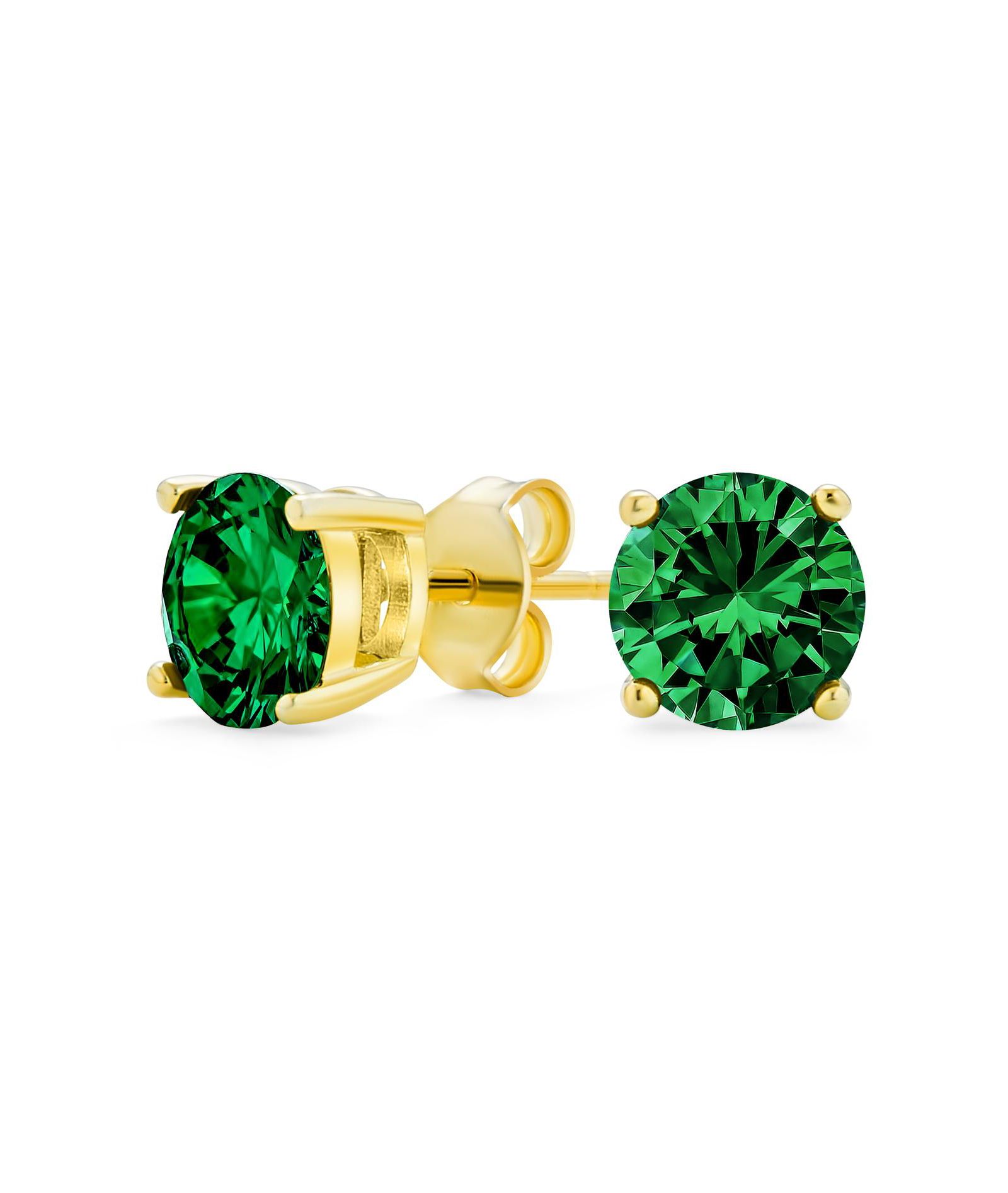 Bling Jewelry 1CT Round Cubic Zirconia CZ Solitaire Stud Earrings 14K Gold Plated .925 Sterling Silver 7MM