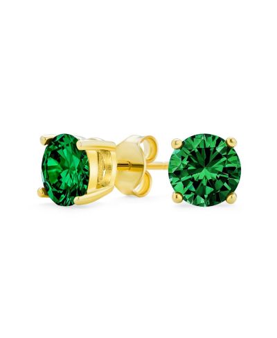 Bling Jewelry 1CT Round Cubic Zirconia CZ Solitaire Stud Earrings 14K Gold Plated .925 Sterling Silver 7MM