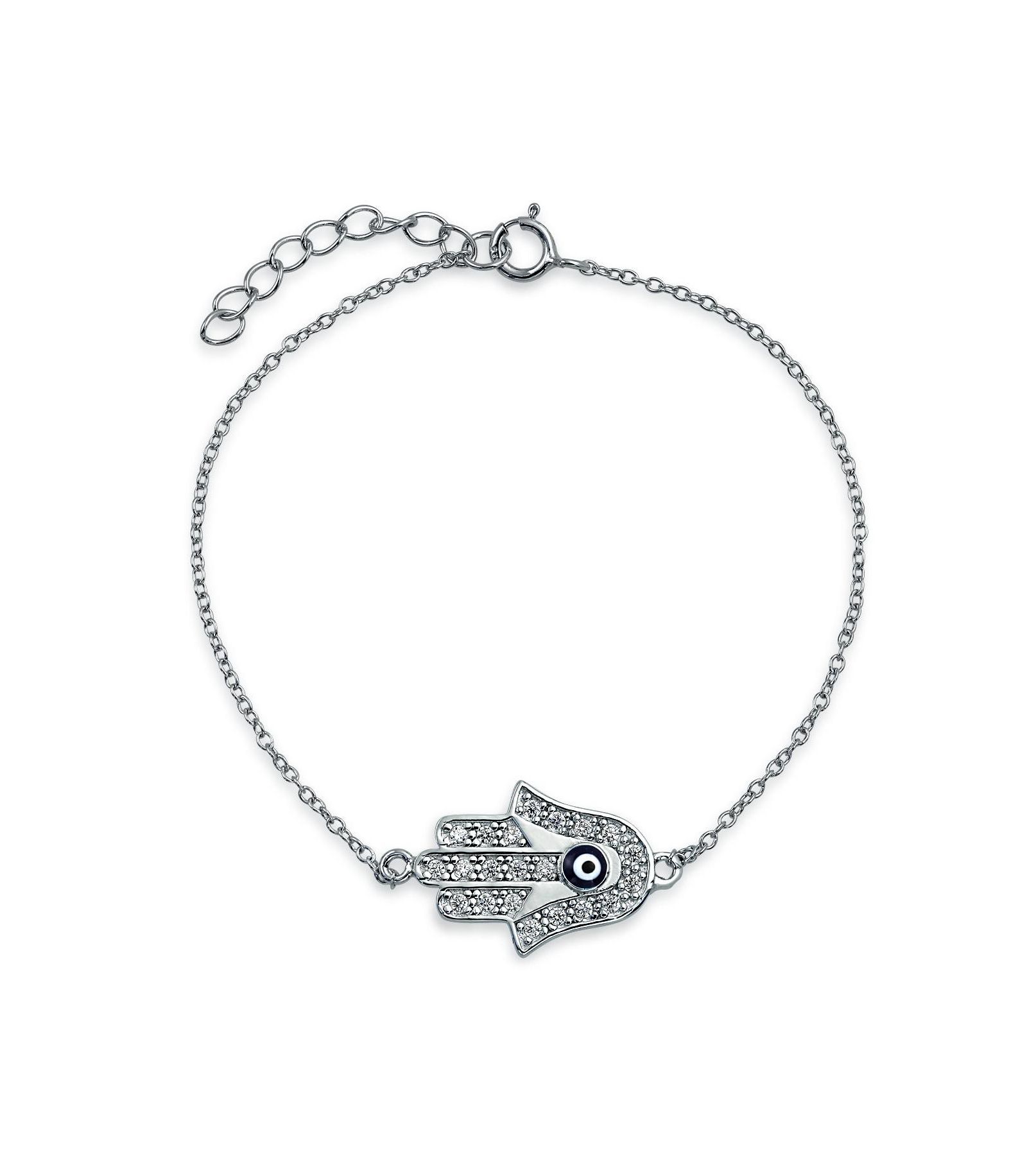 Bling Jewelry Dainty Spiritual Evil Eye and Hamsa Hand Charm Bracelet Gold Sterling Silver