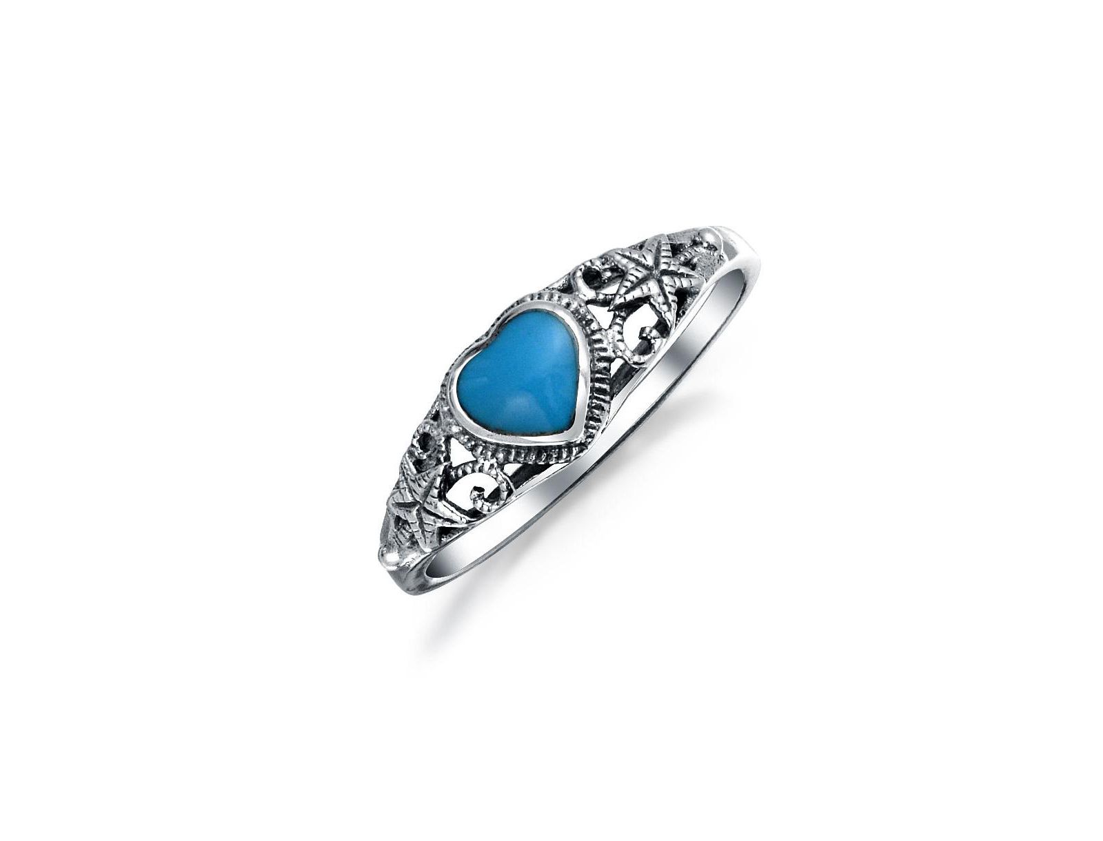 Кольцо Bling Jewelry с синим бирюзовым морским элементом и сердцем, .925 Sterling Silver