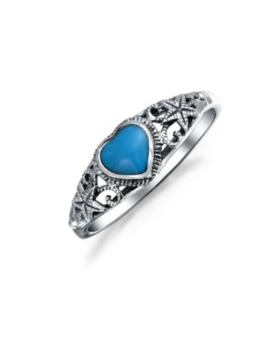 Кольцо Bling Jewelry с синим бирюзовым морским элементом и сердцем, .925 Sterling Silver