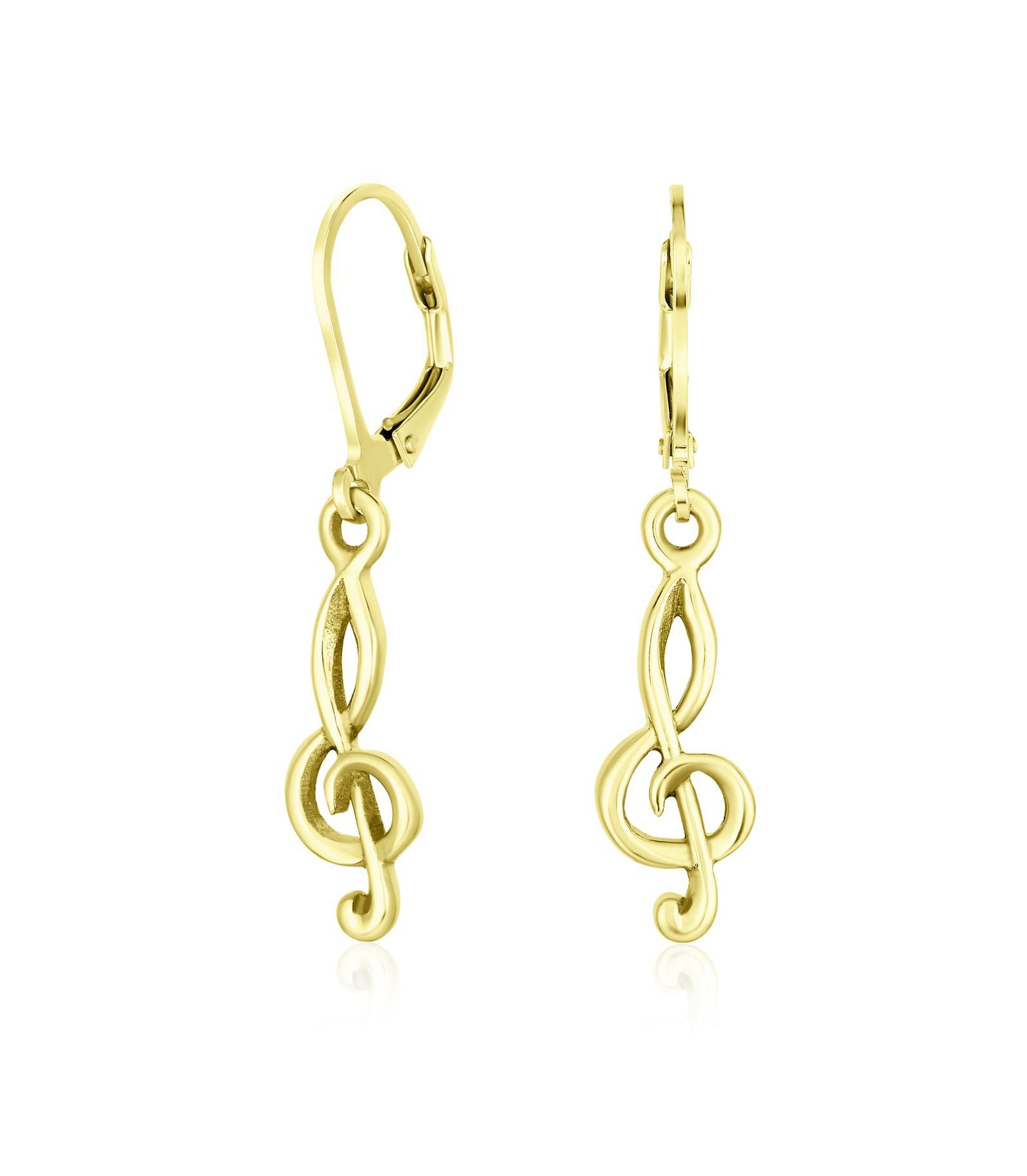 Bling Jewelry Musical Treble Clef Music Note Dangle Earrings Gold Plated Sterling Silver
