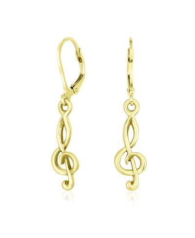 Bling Jewelry серьги-подвески с музыкальным нотным знаком treble clef, позолоченное стерлинговое серебро