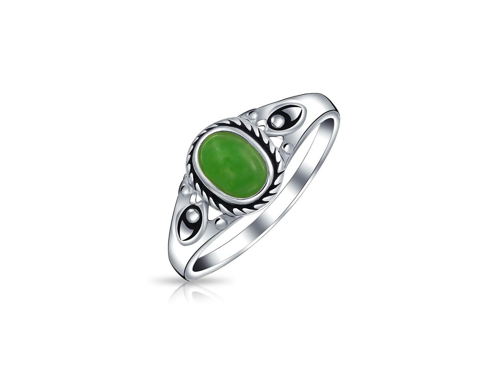 Bling Jewelry Bali Style Bezel Set Oval Green Jade Ring Band Oxidized 925 Sterling Silver