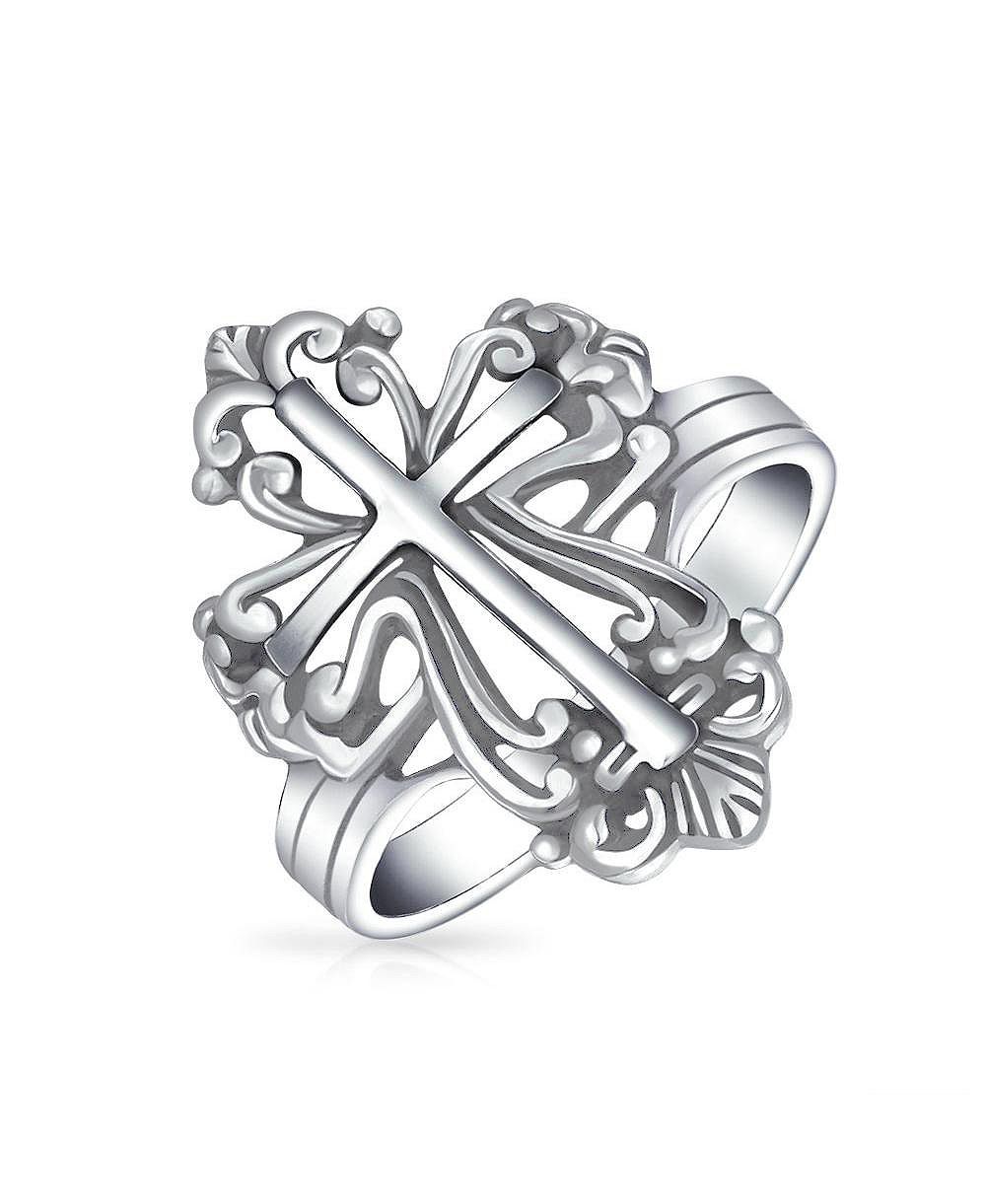 Bling Jewelry Vintage Style Spiritual Religious Fleur De Lis Cross Ring Sterling Silver