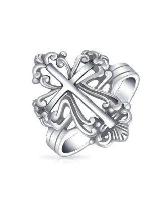 Bling Jewelry Vintage Style Spiritual Religious Fleur De Lis Cross Ring Sterling Silver