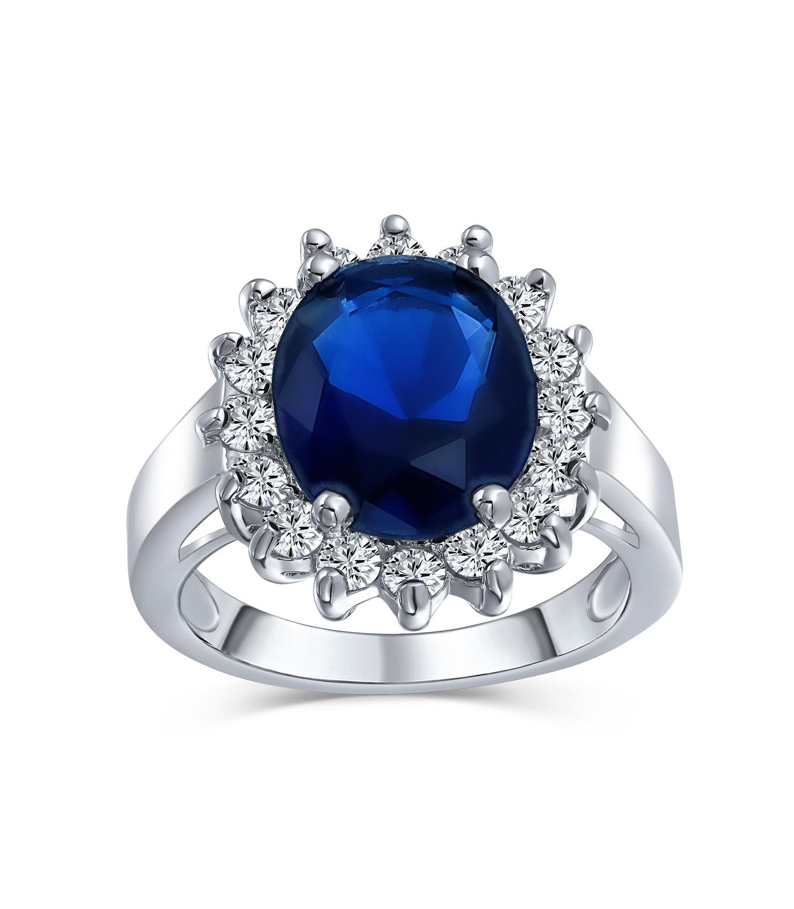 Помолвочное кольцо Bling Jewelry Classic 5CT Blue CZ Sapphire Cubic Zirconia Halo с серебряным напылением