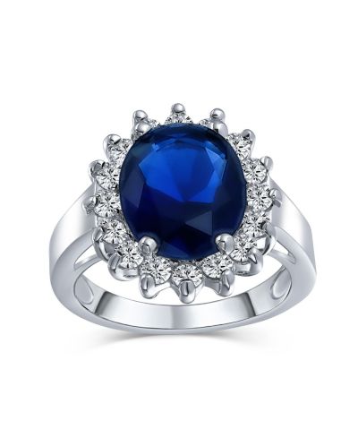 Помолвочное кольцо Bling Jewelry Classic 5CT Blue CZ Sapphire Cubic Zirconia Halo с серебряным напылением