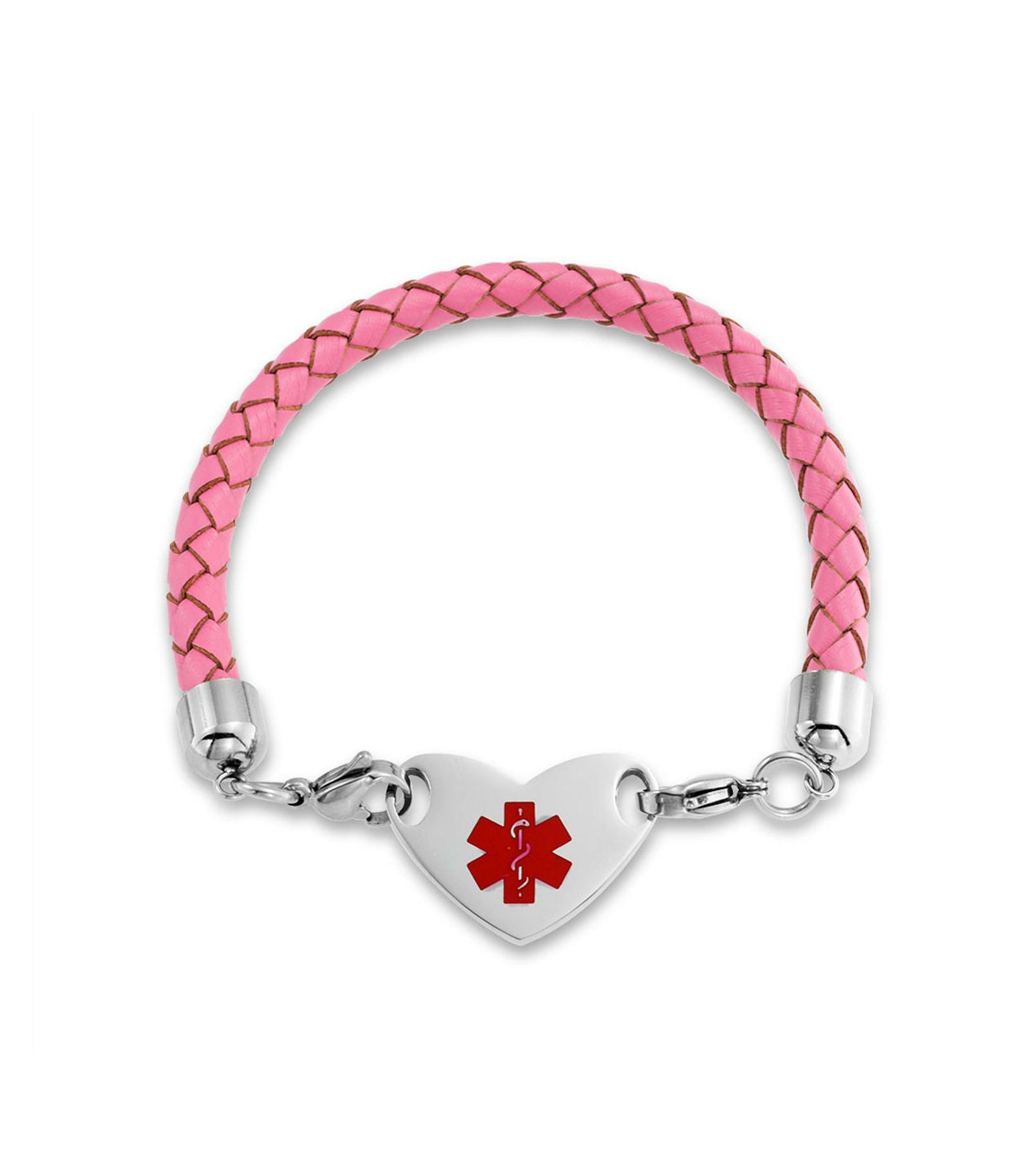 Bling Jewelry медицинский браслет с ID, розовый плещеный кожаный, из нержавеющей стали 7 Inch