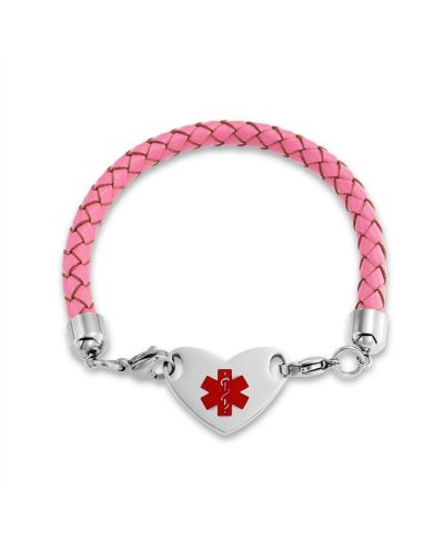 Bling Jewelry медицинский браслет с ID, розовый плещеный кожаный, из нержавеющей стали 7 Inch