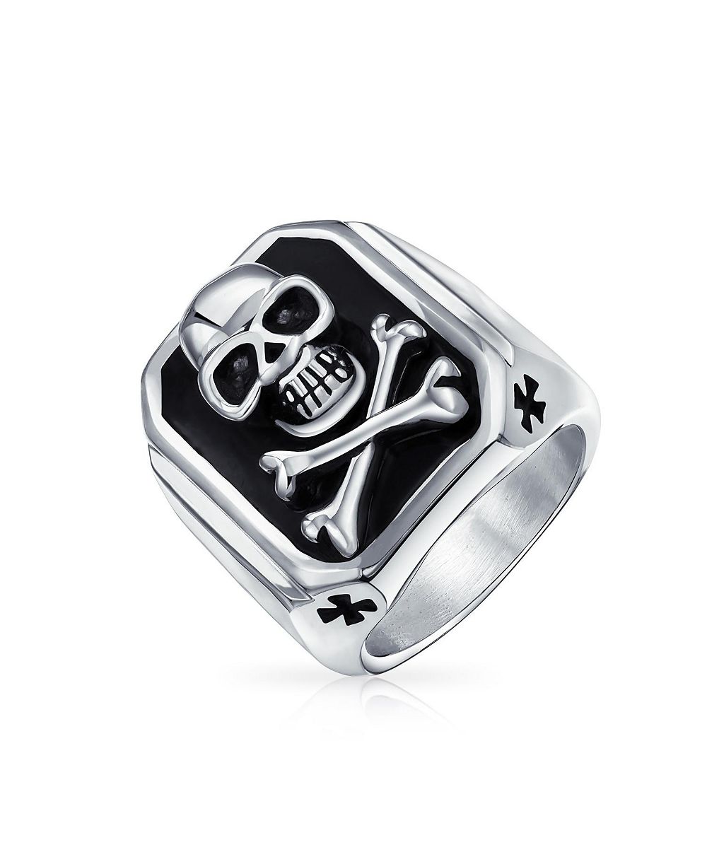 Bling Jewelry кольцо с черепом и костями пирата из нержавеющей стали, серебристый цвет