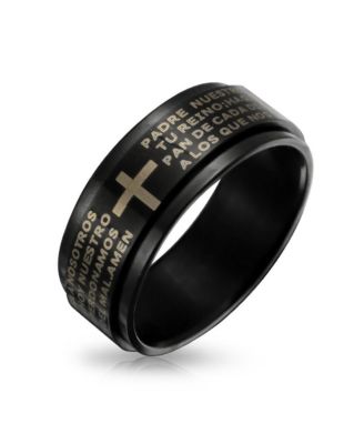Bling Jewelry Religious Cross Words Lords Prayer Band Ring Black Plated Stainless Steel