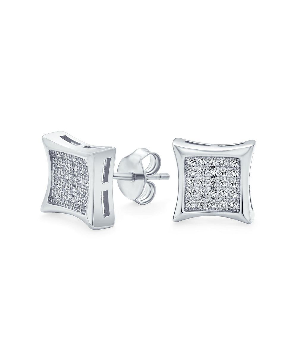 Серьги Bling Jewelry .925 Sterling Silver Micro Pave CZ Square Kite, унисекс, 11mm