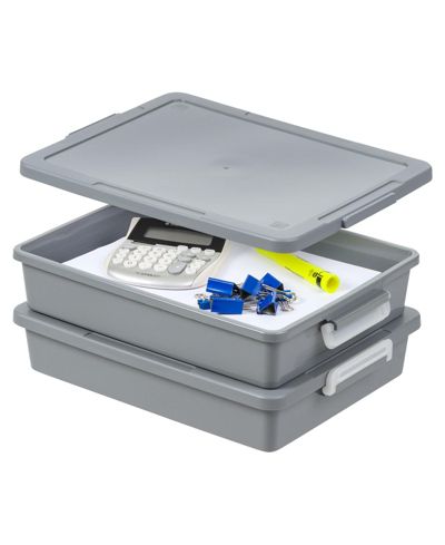 IRIS USA 6 Qt. Plastic Storage Bins with Lids, 2 Pack, Flat Storage Container, Secure Latches, Stackable, Gray