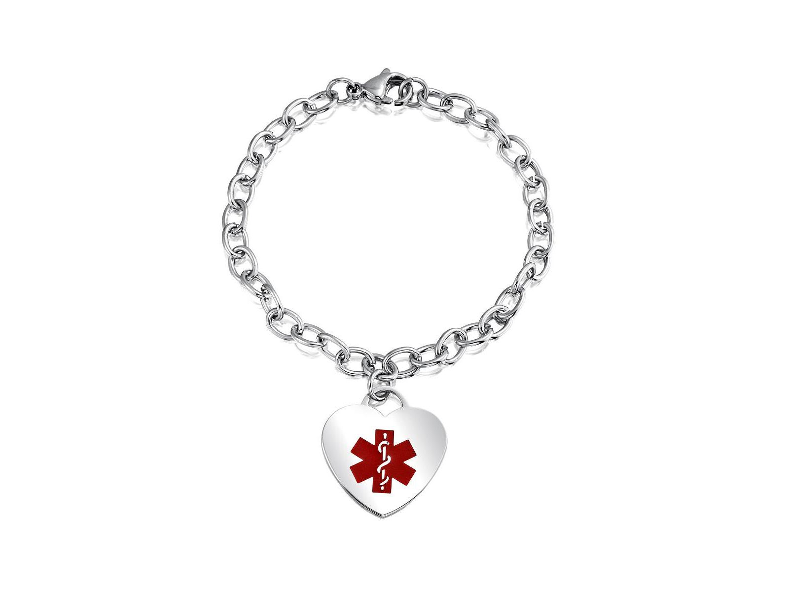 Медицинский браслет Bling Jewelry в форме сердца, серебристый из нержавеющей стали, 7 Inch