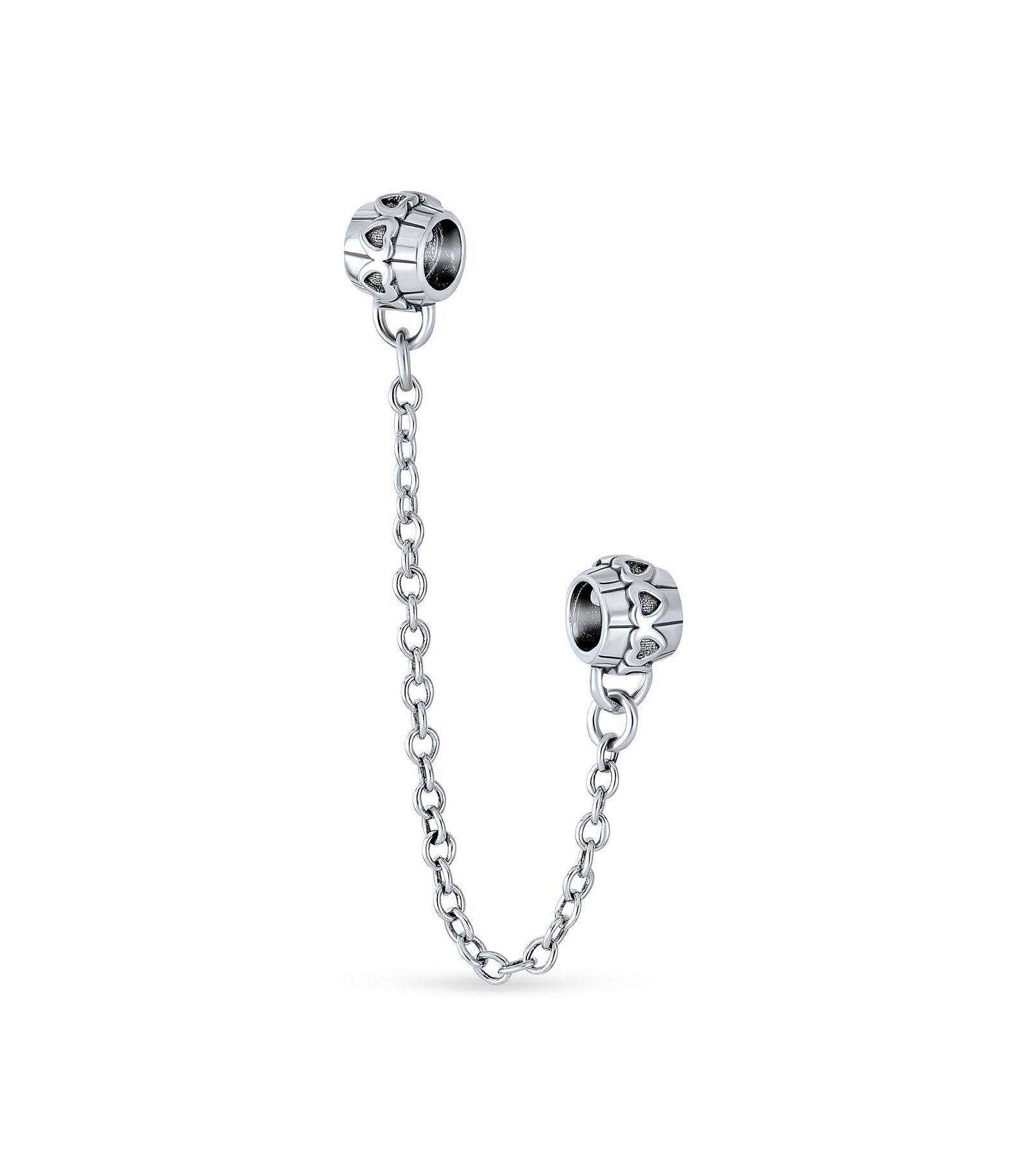 Шаرم для браслета Bling Jewelry.925 Sterling Silver Double Love Hearts Safety Chain Spacer Stopper