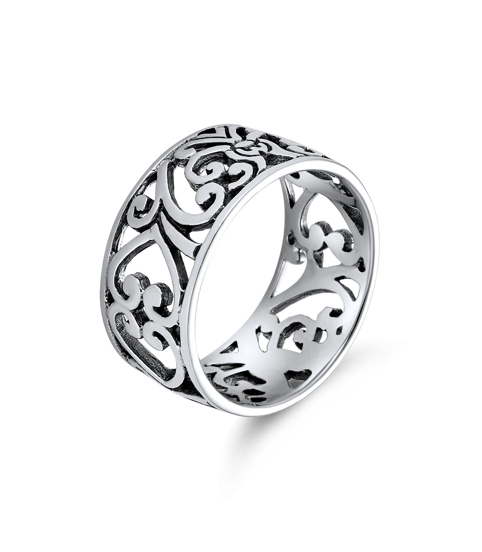 Bling Jewelry Romantic Open Scroll Heart Band Promise Ring Oxidized .925 Sterling Silver