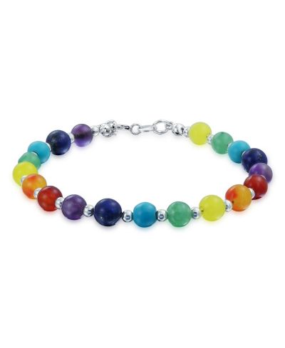 Bling Jewelry Chakra Healing Multicolor Gemstone Yoga Bead Bracelet Sterling Silver 7"