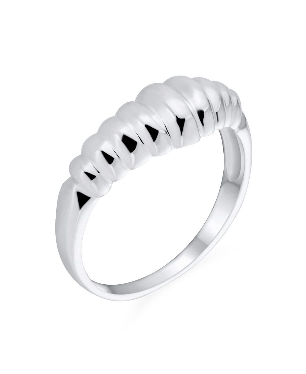 Bling Jewelry Timeless Ribbed Dome Croissant Ring Shrimp Band .925 Sterling Silver