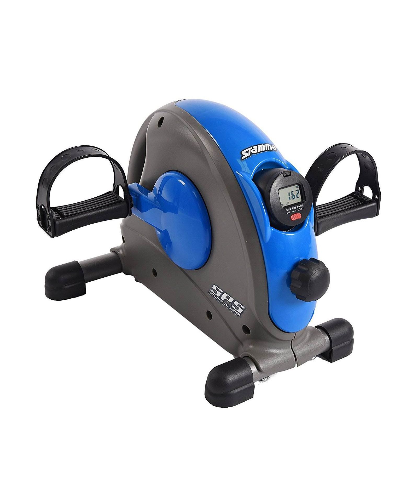 Stamina Compact Adjustable Mini Under Desk Exercise Bike Workout Equipment for Cardio with Smooth Pedal System and Resistance Dial, Blue