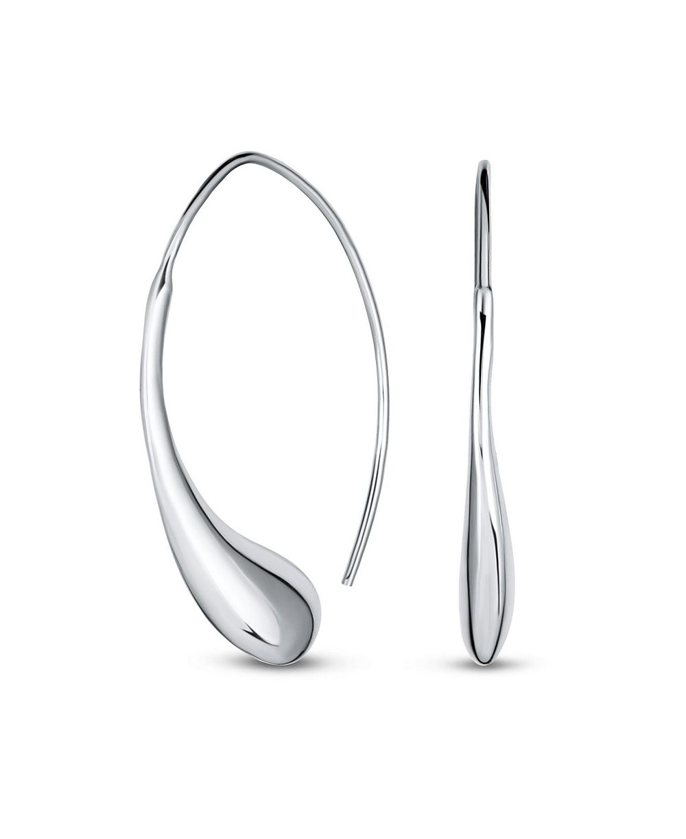 Bling Jewelry Elongated Puff Teardrop Threader Earrings .925 Sterling Silver 1.25 inch