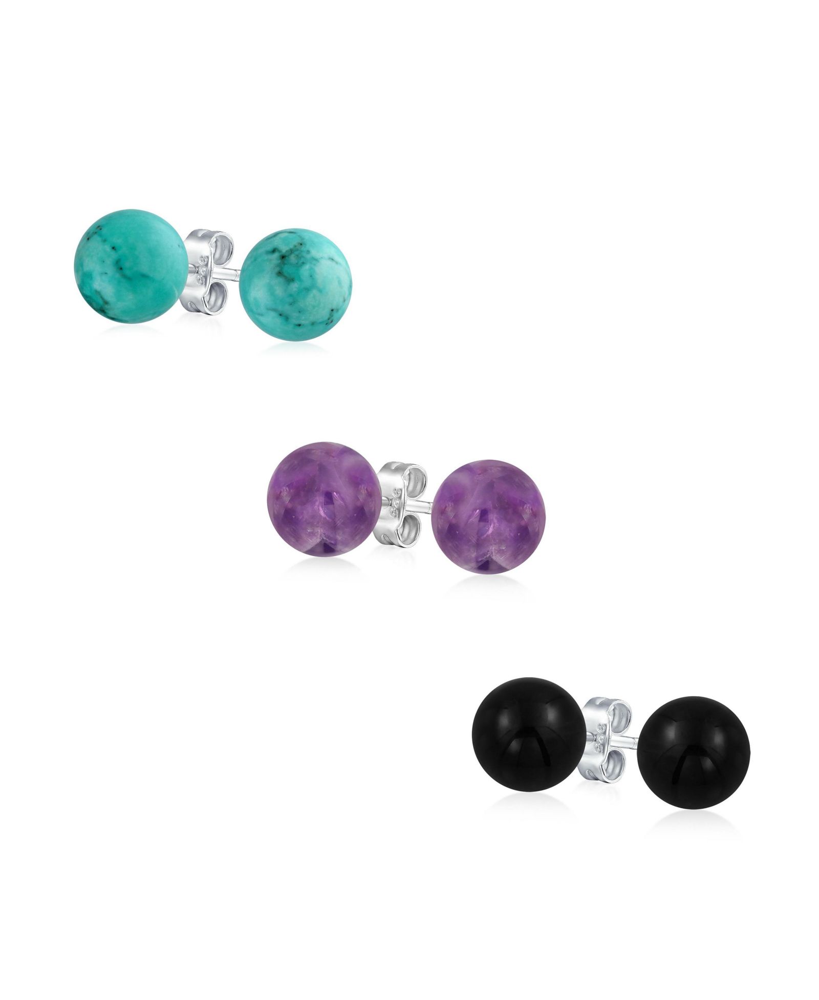 Серьги-гвоздики Bling Jewelry Green Malachite Blue Lapis Brown Tiger Eye Ball Stud Earrings Sterling Silver Post (Set of 3)