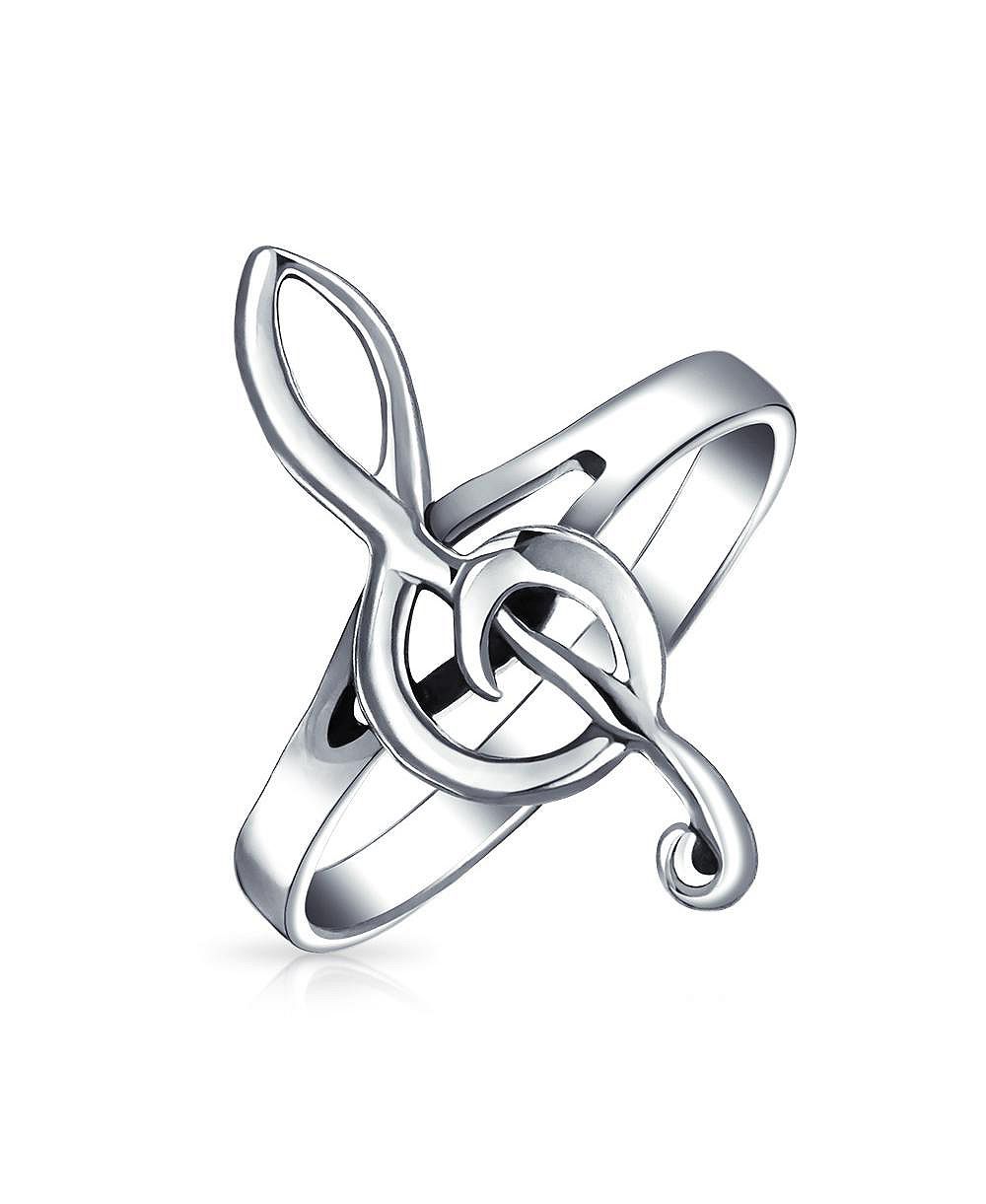 Bling Jewelry Musicians Treble Clef Music Note Signet Ring Oxidized .925 Sterling Silver