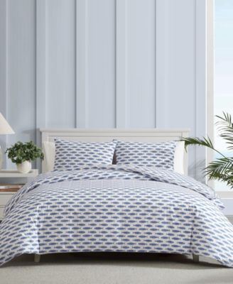 Nautica Woodblock Fish Percale 3-Pc. Duvet Cover Set, Full/Queen