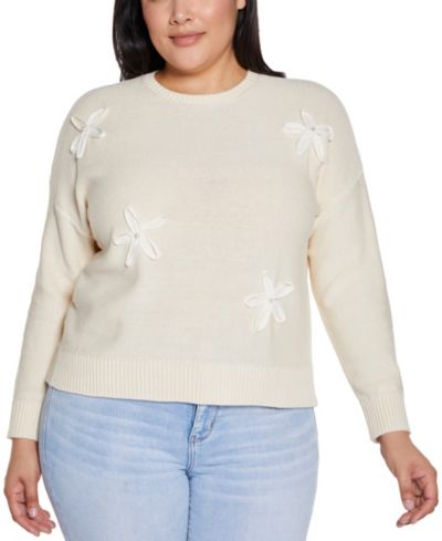 Belldini Plus Size 3D цветочный свитер с круглым вырезом