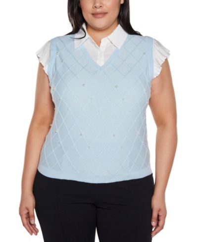 Belldini Plus Size Flutter Sleeve Two-Fer Sweater