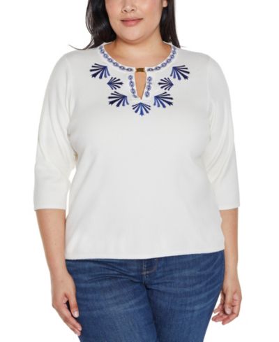Женский свитер Belldini Plus Size Black Label Embroidered Split-Neck