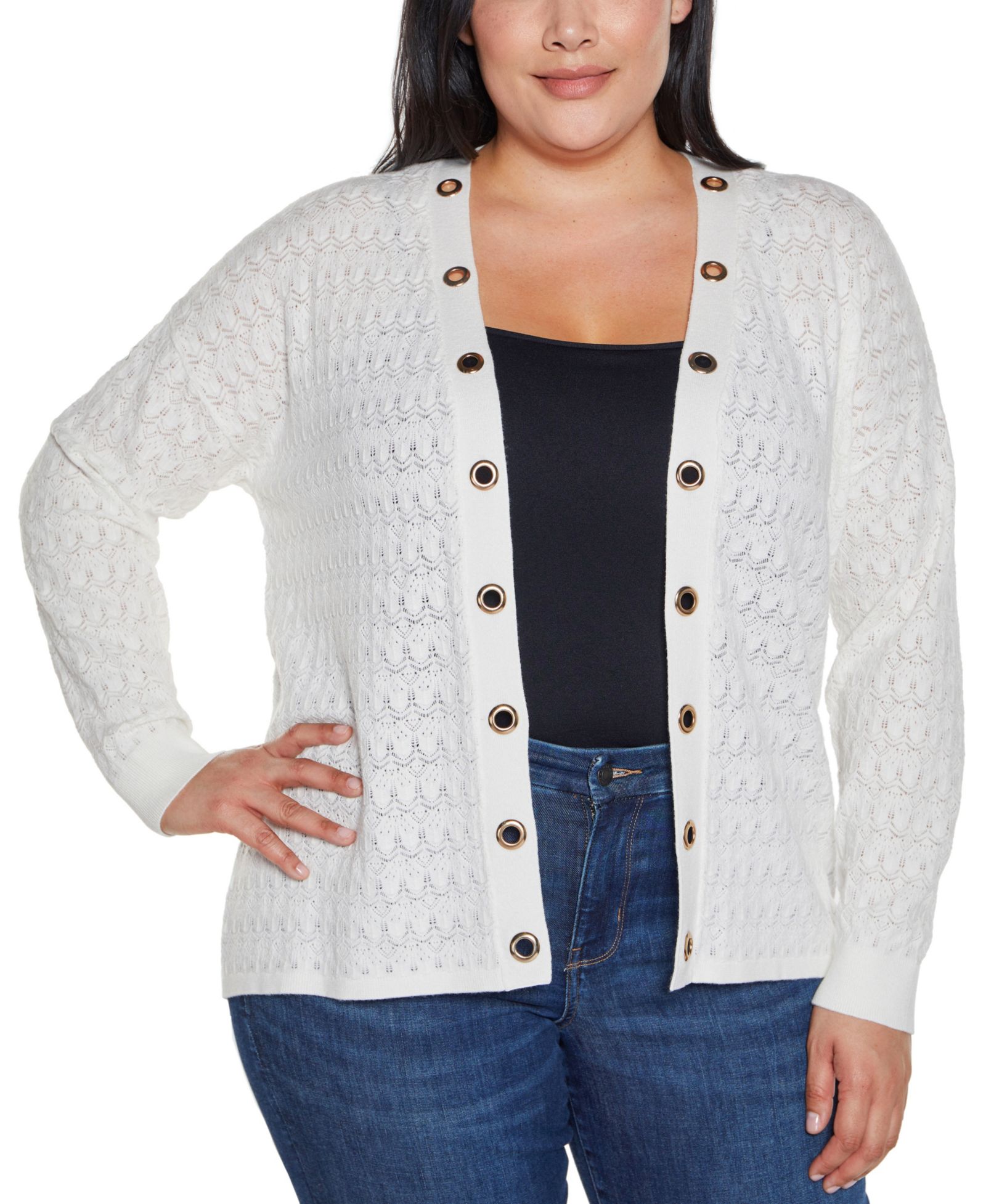 Кардиган Belldini Plus Size Black Label Pointelle and Grommet Open