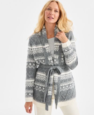 Style & Co Women's Fair Isle Belted Cardigan, Macy's Exclusive
