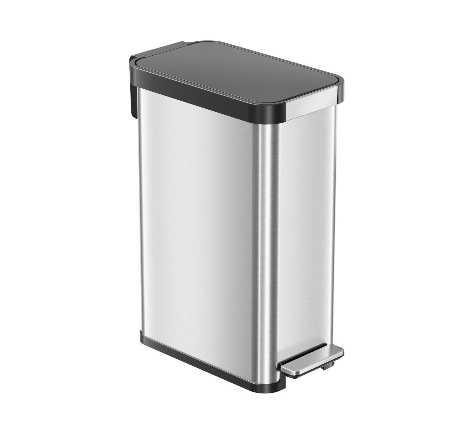 iTouchless SoftStep 13.2 Gallon Slim Step Pedal Trash Can with Odor Filter, Elongated Stainless Steel Recycling Bin, 50 Liter  Wastebasket