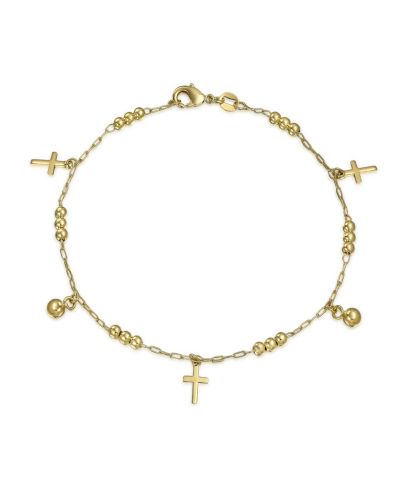 Браслет на ногу Bling Jewelry Religious Cross с бусинами и колокольчиками, позолота, 10 Inch