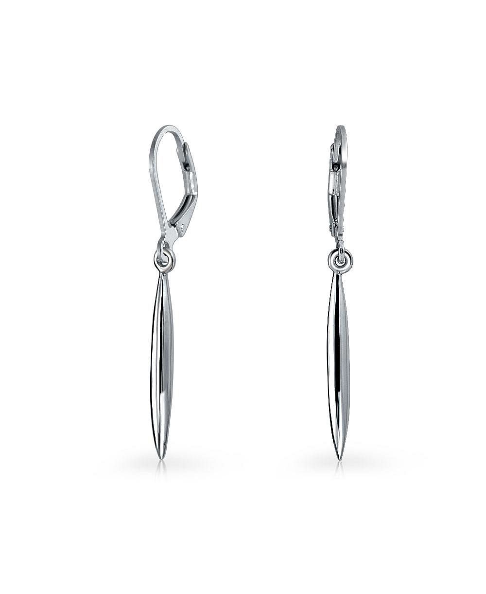 Bling Jewelry Thin Minimalist Dangle Earrings Feather Style Bar .925 Sterling Silver
