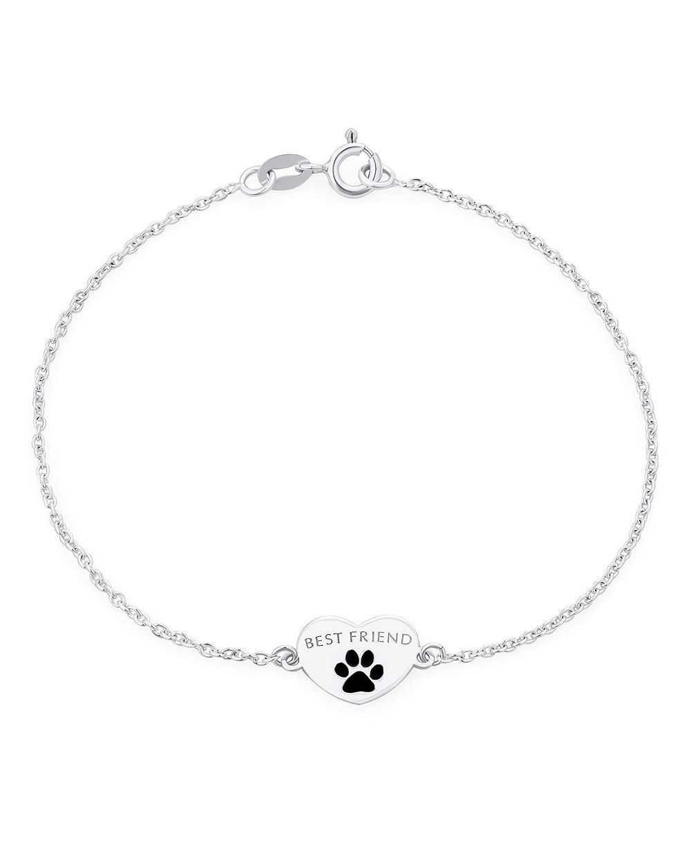 Браслет Bling Jewelry Dainty Charm с сердечком и отпечатком лапы, стерлинговое серебро
