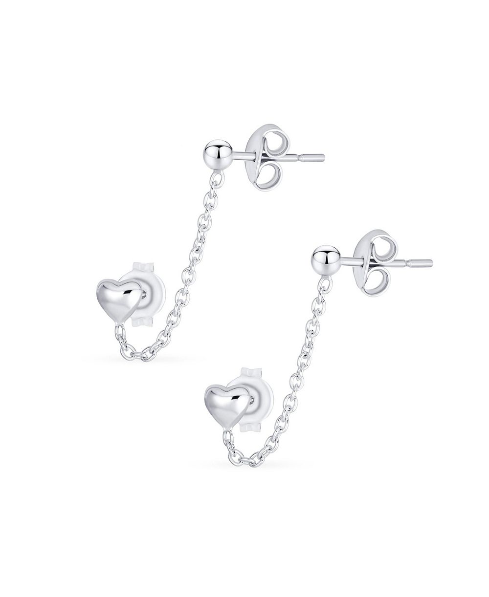 Серьги Bling Jewelry Love: мини-сердечко и цепочка с шариком, серебро