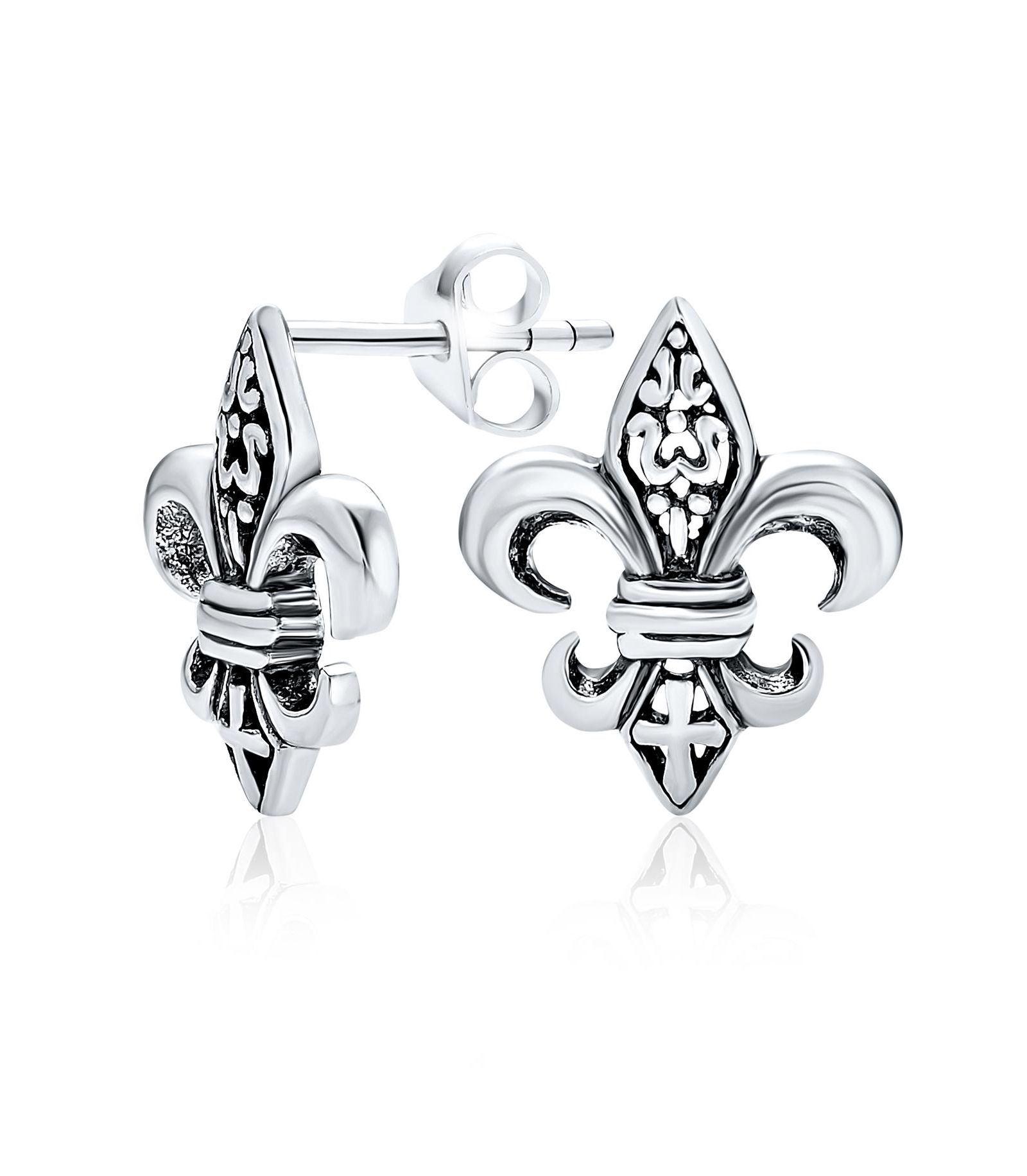 Серьги-гвоздики Bling Jewelry Fleur De Lis из оксидированного стерлингового серебра