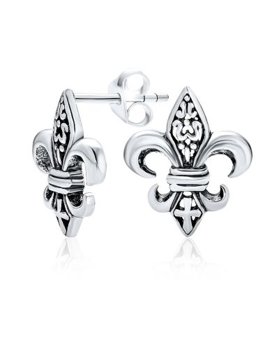 Серьги-гвоздики Bling Jewelry Fleur De Lis из оксидированного стерлингового серебра