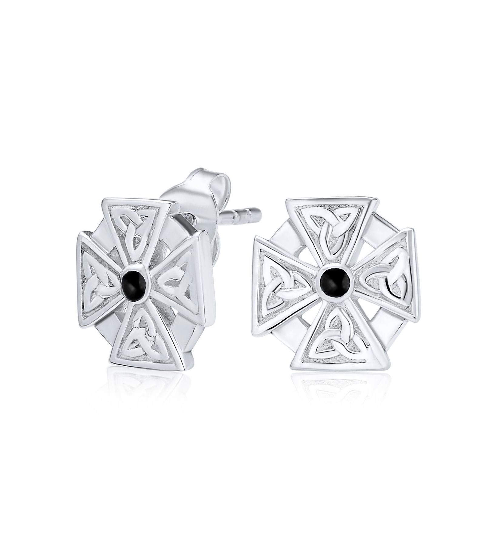 Bling Jewelry Серьги-гвоздики Masonic Knight Templar Cross с ониксом